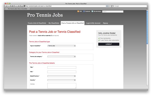 Pro Tennis Jobs - Post a Classified page post classified