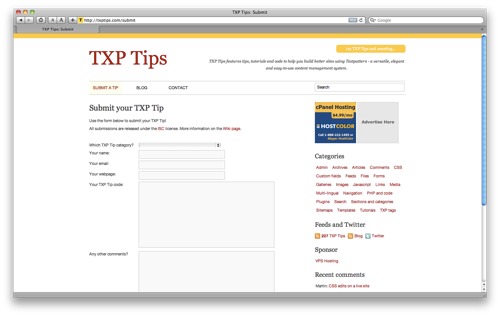 TXP Tips - Submit a tip page txp tips submit